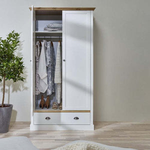 Sandringham 2 door 1 Drawer Wardrobe White & Pine