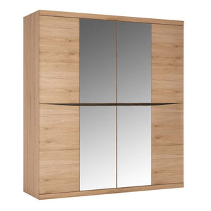 Kensington 4 Door Wardrobe with 2 Mirror doors in Oak